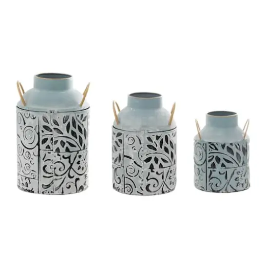 Set of 3 Blue Metal Farmhouse Vase, 9", 11", 13" {8}