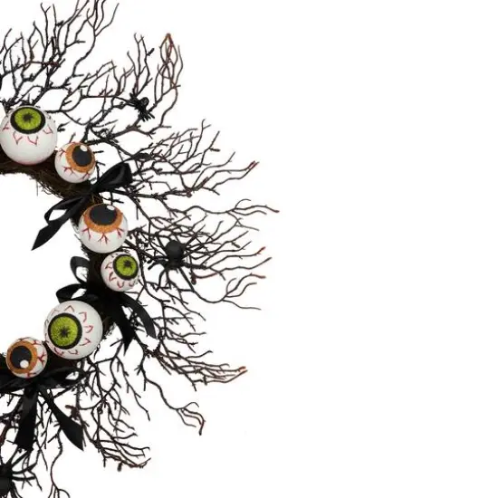 24'' Unlit Eyeballs and Spiders Halloween Twig Wreath {5}