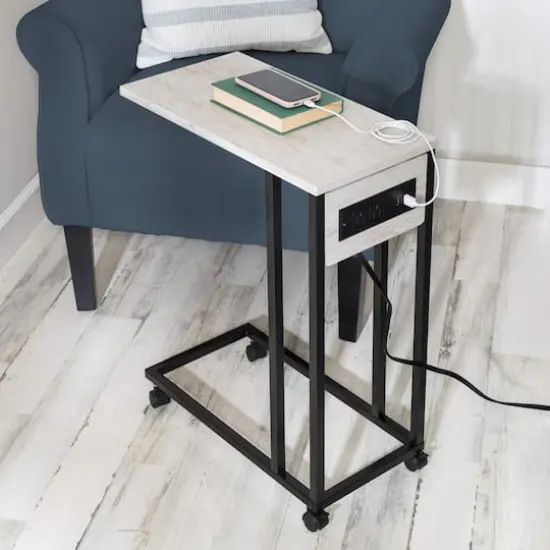 Honey Can Do Light Gray Side Table on Wheels {3}
