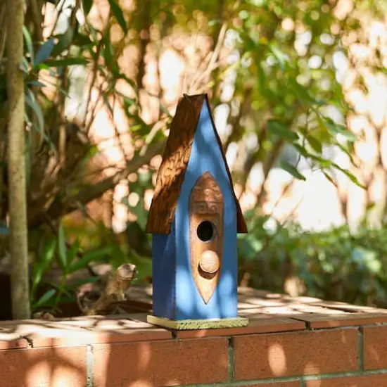 Glitzhome&reg; 13" Hanging Distressed Wood Garden Birdhouse Blue {4}