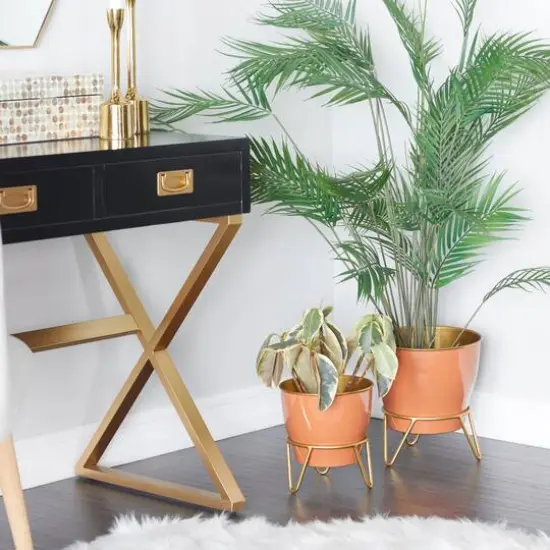 Set of 2 Pink Iron Modern Planter, 12" x 10" x 10" {9}