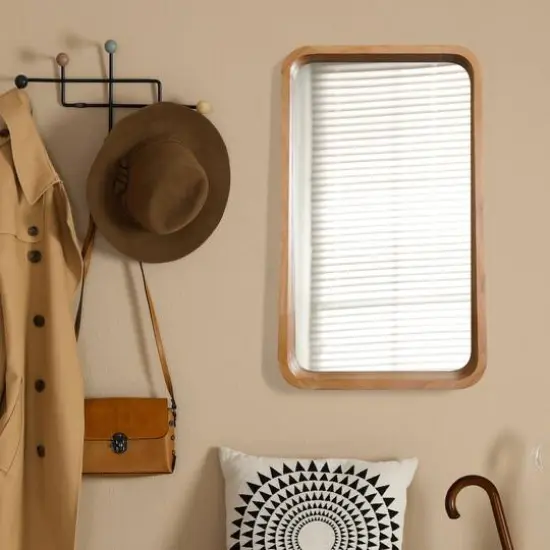 Contemporary Raised Lip Natural Wood Framed Wall Mirror - 13" x 17.5" {3}