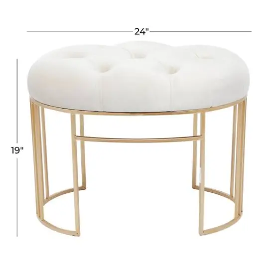24" Velvet & Metal Glam Bench White {9}