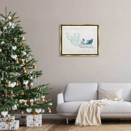 Stupell Industries Seahorse Santa Sled Nautical Christmas Framed Floater Canvas Wall Art Gold {3}