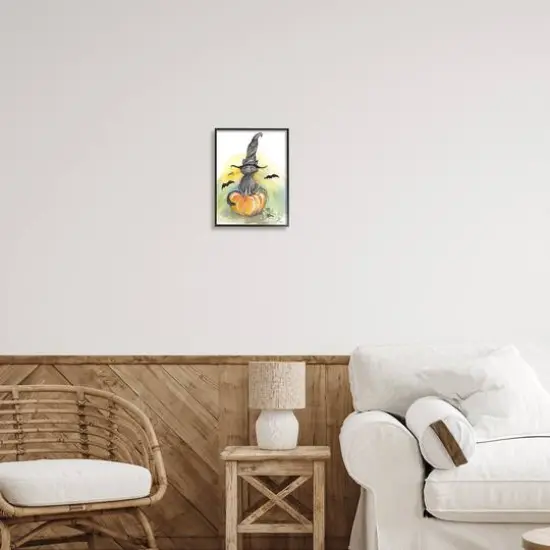 Stupell Industries Witch Cat on Pumpkin Framed Giclee Art Black {3}