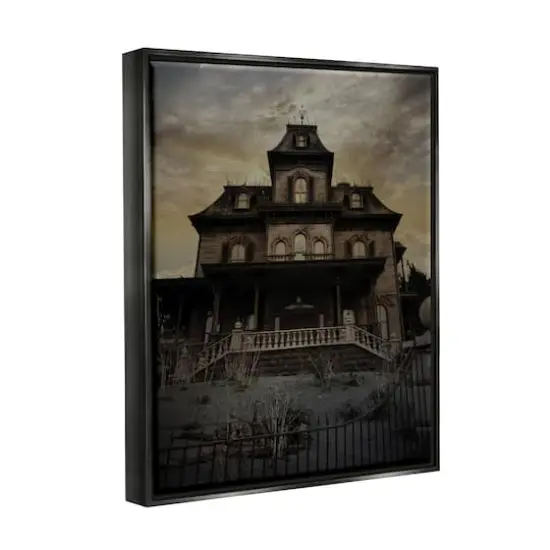 Stupell Industries Haunted House Landscape Framed Floater Canvas Wall Art Black {4}