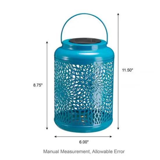 Glitzhome&reg; 9" Cutout Metal Solar Powered Outdoor Hanging Lantern Blue {9}