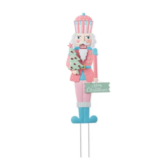 Glitzhome&reg; 36" Metal Christmas Pink Nutcracker Yard Stake {1}