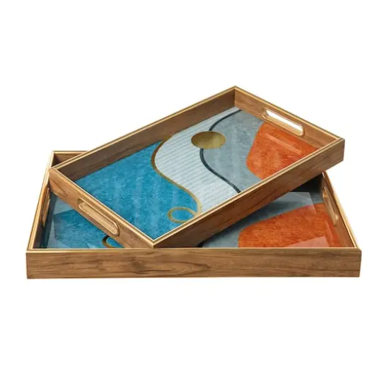 Glitzhome&reg; Rectangle Abstract Patterned Decorative Trays Set {6}