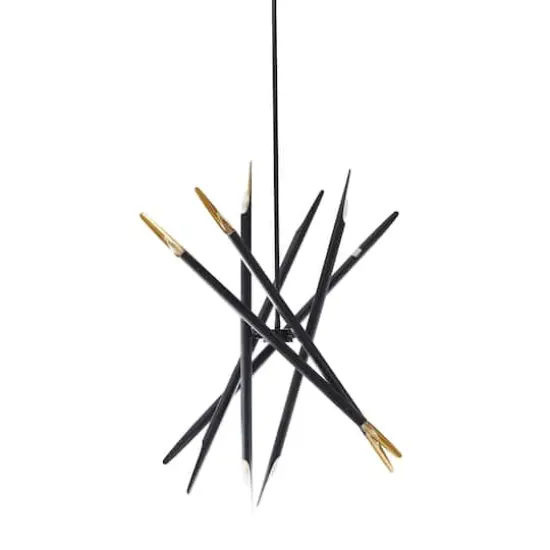 Black Metal 12 Light Chandelier with Suspension Rod 8" x 8" x 62" {3}