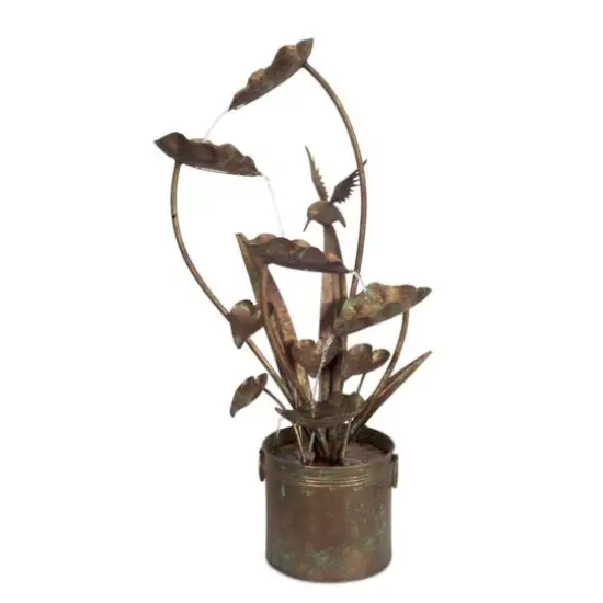 39.5" Bronze Iron Anthurium & Hummingbird Fountain {1}