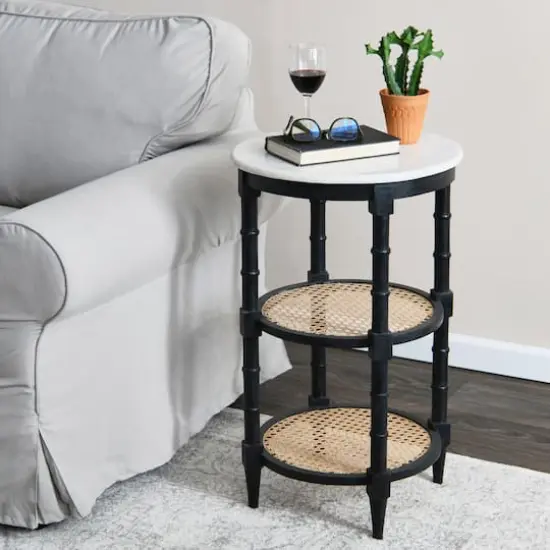 Hello Honey® 28" Round Wood End Table with Marble Top Black {4}