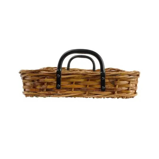 Hello Honey&reg; 25" Natural and Black Decorative Woven Rattan Tray with Metal Handles {6}