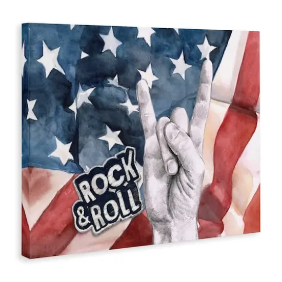 Stupell Industries Rock And Roll Hand And American Flag Design Canvas Wall Art {4}