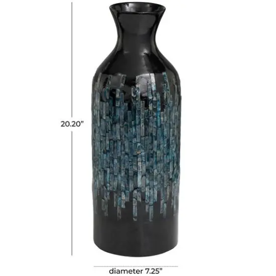 20" Black Capiz Shell Handmade Vase with Blue Ombre Design {6}