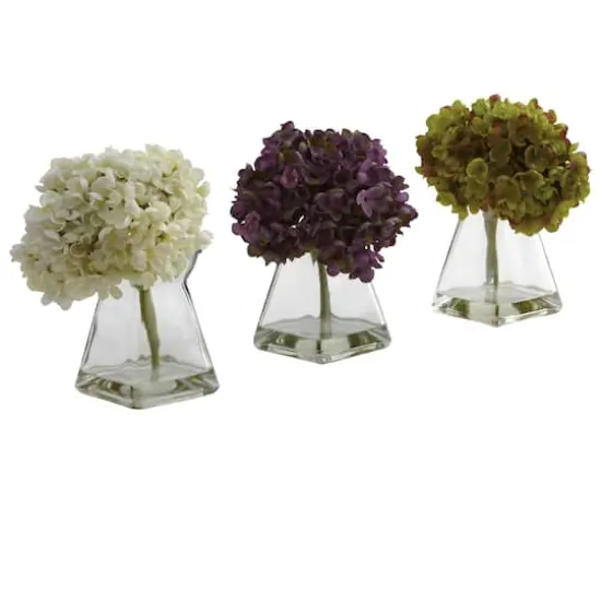 Green, Purple & White Hydrangea with Vase, 3ct. {1}