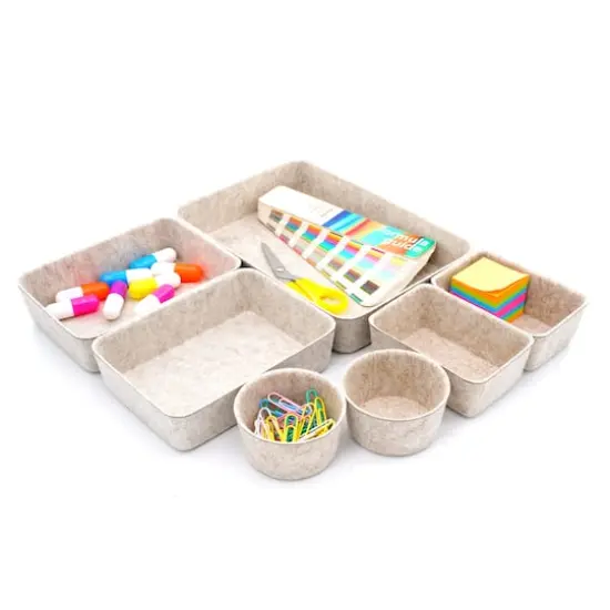 Welaxy 7 Piece Felt Round Cups & Trays Drawer Organizer Set Oatmeal {5}
