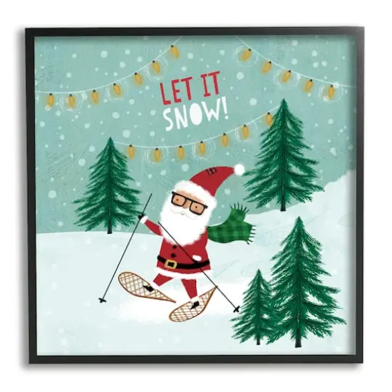 Stupell Industries Let It Snow Santa Snowshoeing Framed Giclee Art Black {1}