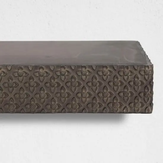 Large Black Rustic Embossed Wood Floating Wall Shelf {5}