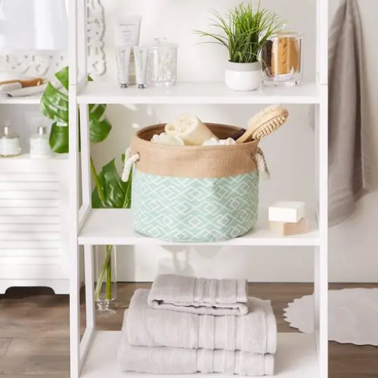 Small Aqua Burlap Diamond Round Bin {6}