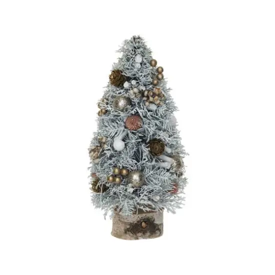 Hello Honey&reg; 12.25" Frosted Ornaments, Pinecones & Glitter Christmas Tree with Wood Slice Base {1}