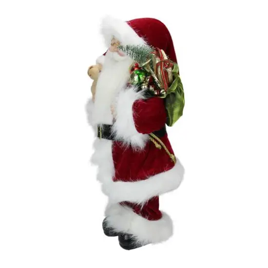 16" Traditional Standing Santa Claus with Teddy Bear & Gift Bag {4}