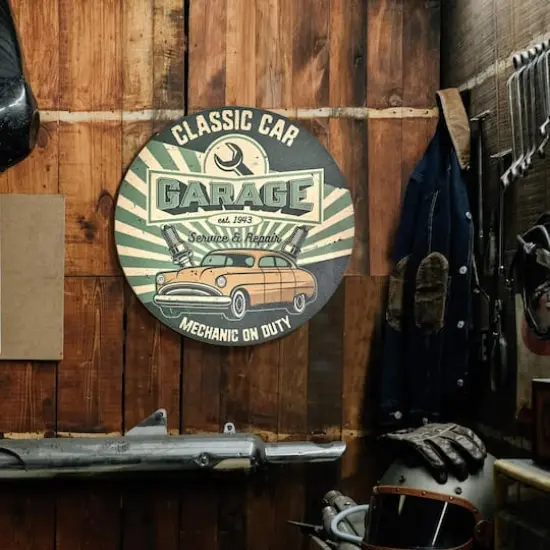 American Art Decor Classic Car Garage Round MDF Wall Plaque - 20" x 20" x 0.35" {3}