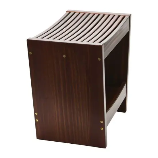 Hello Honey&reg; 18" Modern Slatted Solid Wood Stool With Storage Shelf Walnut Finish {7}