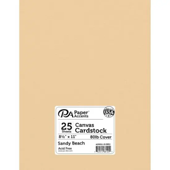 PA Paper&trade; Accents 8.5" x 11" 80lb. Canvas Cardstock Paper, 25 Sheets Sandy Beach {1}