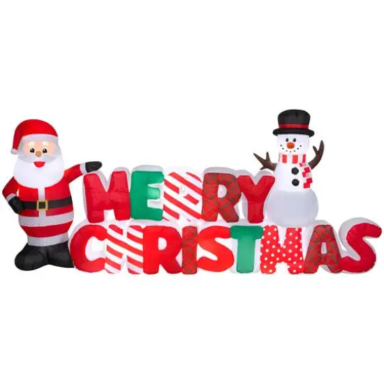 5ft. Airblown&reg; Inflatable Merry Christmas Sign with Santa & Snowman {1}