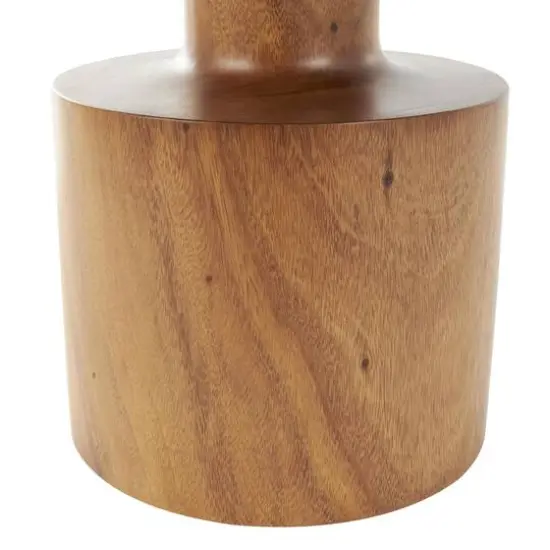17.75" Brown Wood Handmade Accent Table with Cylinder Block Base {6}