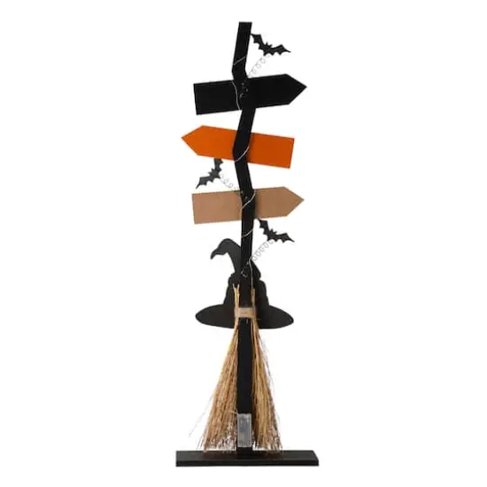 Glitzhome&reg; 42" Lighted Halloween Witch's Broom Porch D&eacute;cor with Timer {5}