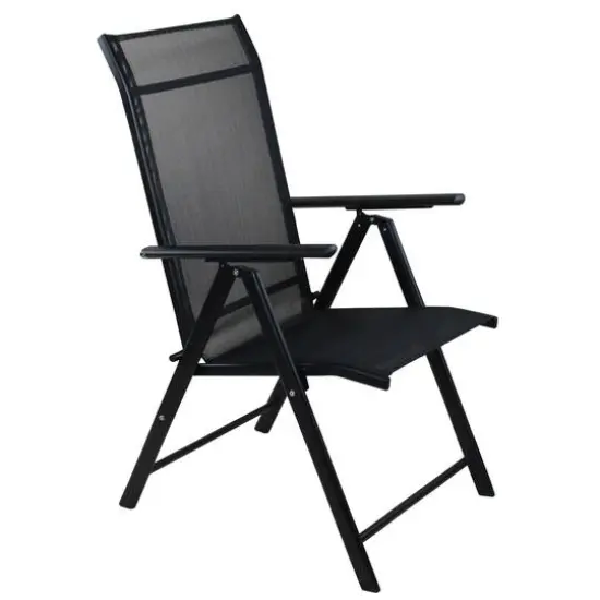 Black Steel & Mesh Foldable Reclining Patio Arm Chair {1}