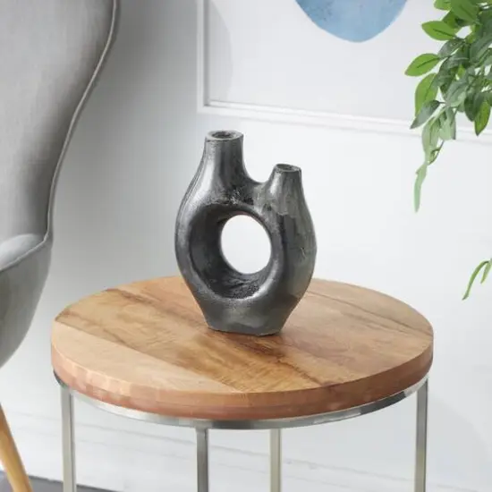 Gray Paper Mache Abstract Circular Vase with Dual Openings {12}