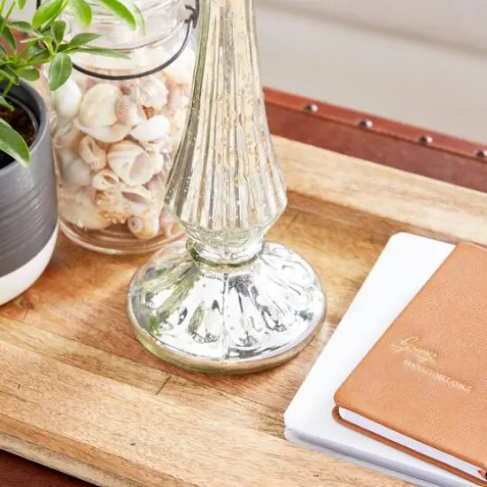 21" Silver Glass Traditional Candle Holder {7}