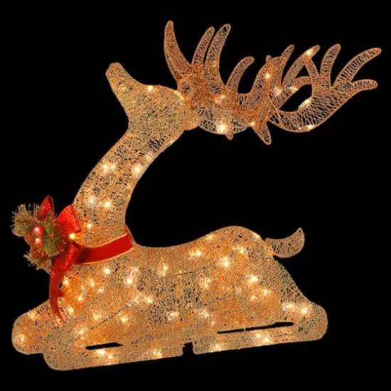 2.8ft. Sisal Splendor Champagne Lying Deer with 105 Mini Clear Lights {4}