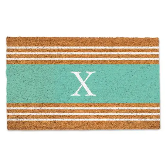 Teal Monogram Stripe Doormat X {1}