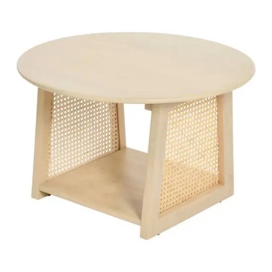Hello Honey® 26" Bohemian Wood Coffee Table with Woven Cane Sides Blonde Finish {1}