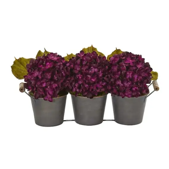 8" Purple Fall Hydrangea Arrangement in Metal Planter {1}