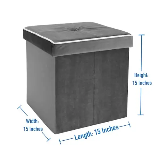 Simplify Collapsible Velvet Storage Ottoman Gray {5}