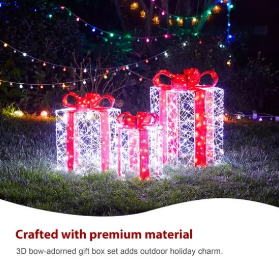 Glitzhome&reg; Lighted Christmas Crystal White 3D Giftbox Outdoor D&eacute;cor Set {8}