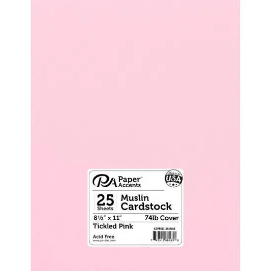 PA Paper™ Accents Muslin 8.5" x 11" 74lb. Cardstock, 25 Sheets Tickled Pink {1}