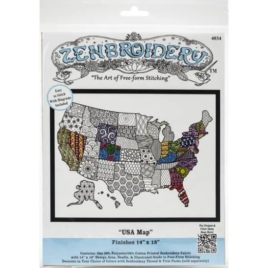 Design Works&reg; Zenbroidery&trade; U.S.A. Map Stamped Embroidery Kit {3}