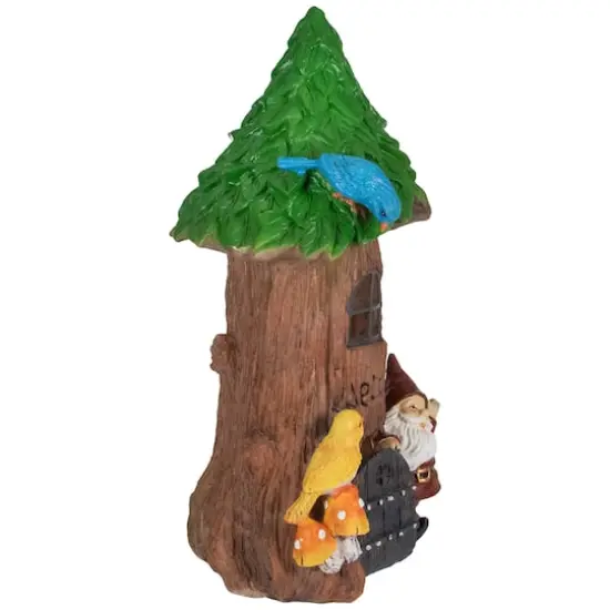 14" Solar Lighted Welcome Gnome Tree House Outdoor Garden Statue {5}