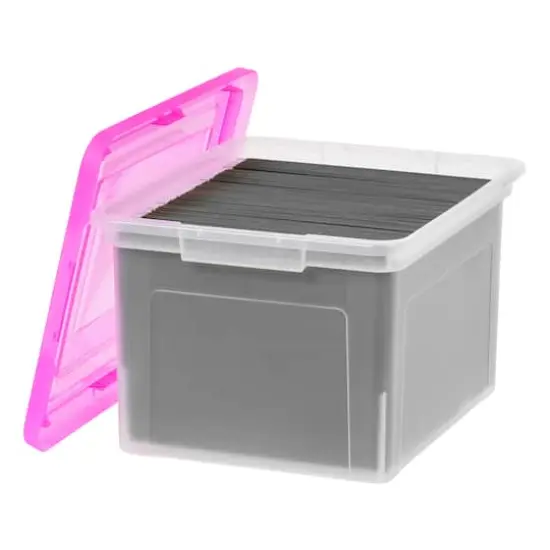 IRIS Pink & Clear Snap Tight Plastic File Organizer Box, 4ct. {7}