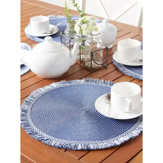 DII&reg; 15" Round Nautical Blue Fringed Placemat Set, 6ct. {4}