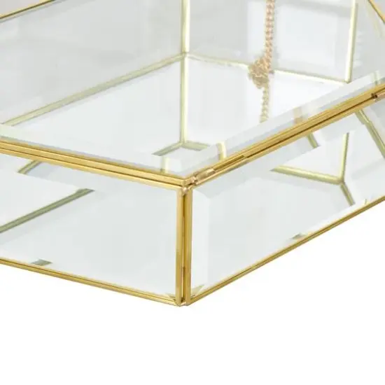 Clear & Gold Beveled Glass & Metal Wide Hexagon Jewelry Box with Chain Accent Set {6}