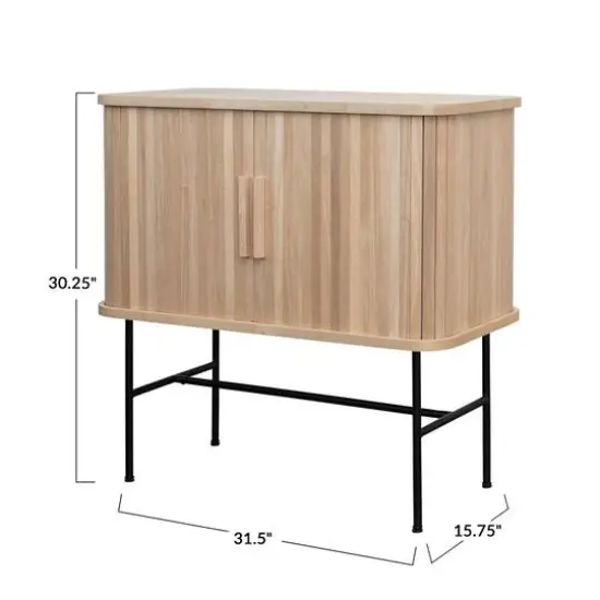 Hello Honey&reg; 3ft. Natural Wood & Black Metal Cabinet with Sliding Doors {4}