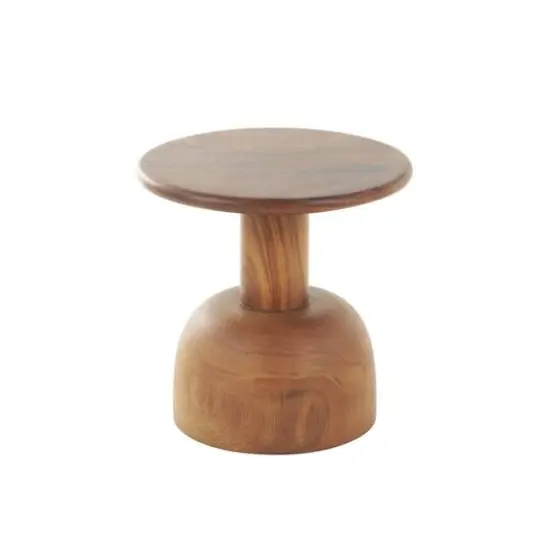 15.75" Brown Wood Handmade Accent Table with Rounded Block Base {9}