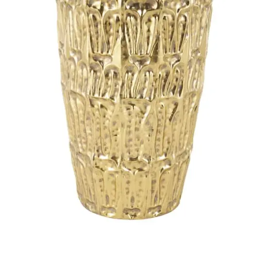 Gold Metal Tall Vase with Grooved Patterns Set {5}